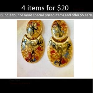 Vintage Cloisonné Pierced Earrings Gold Metal Rust, Green & Midnight Blue Swirls